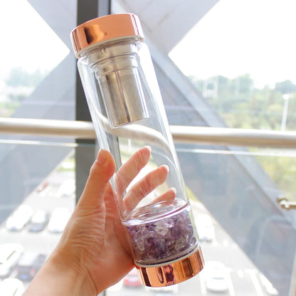 Natural Crystal Elixir Bottle - Healing Gemstone Infuser with Tea Filter